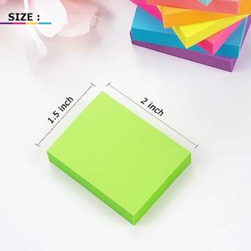 Sticky Notes 1.5x2 inch Bright Colors Self-Stick Pads 8 Pads/Pack 100 Sheets/Pad Total 800 Sheets