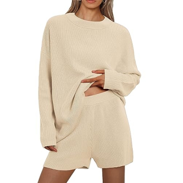 LILLUSORY Women's 2-Piece Lounge Set Cozy Sweater Stylish Shorts