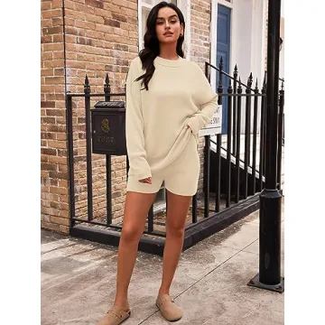 LILLUSORY Women's 2-Piece Lounge Set Cozy Sweater Stylish Shorts