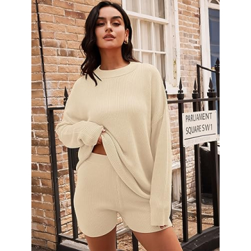 LILLUSORY Women's 2-Piece Lounge Set Cozy Sweater Stylish Shorts