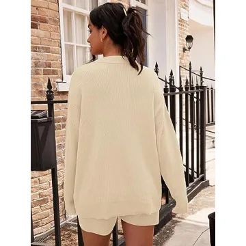 LILLUSORY Women's 2-Piece Lounge Set Cozy Sweater Stylish Shorts
