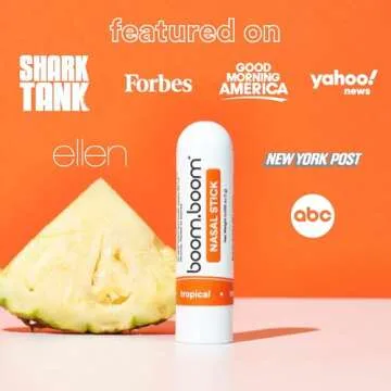 BoomBoom Nasal Stick (4 Pack) | Vapor Flow Technology | Better Breathing + Natural Focus | Cool Refreshing Sensation | Premium Essential Oils + Menthol Inhaler (Mint, Wintermint, Tropical, Lavender)