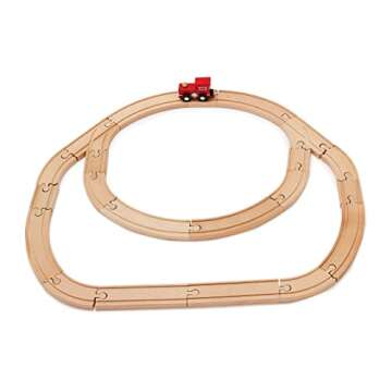 Amazon Basics 65-piece Wooden Train Railway Construction Set with Track - Compatible and Train Railr...