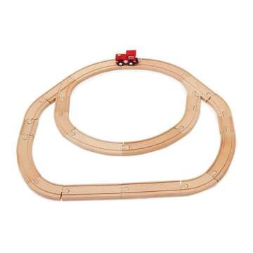 Amazon Basics 65-piece Wooden Train Railway Construction Set with Track - Compatible and Train Railroad, Wooden Toys for Kids, Gift for Age 3Y+
