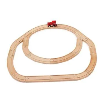Amazon Basics 65-piece Wooden Train Railway Construction Set with Track - Compatible and Train Railroad, Wooden Toys for Kids, Gift for Age 3Y+