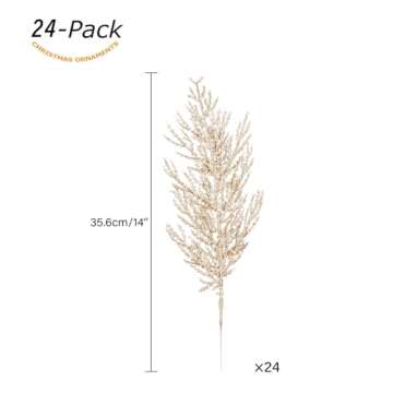 Christmas Glitter Stems 24pcs Artificial Pine Tree Picks for Christmas Tree Ornaments fillers, DIY X...