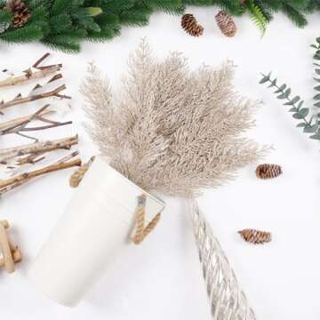 Christmas Glitter Stems 24pcs Artificial Pine Tree Picks for Christmas Tree Ornaments fillers, DIY Xmas Wreath, Crafts, Garland, Holiday, Party, Wedding and Home Decoration (Champagne Gold)