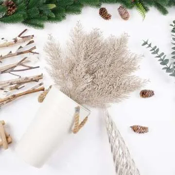 Christmas Glitter Stems 24pcs Artificial Pine Tree Picks for Christmas Tree Ornaments fillers, DIY Xmas Wreath, Crafts, Garland, Holiday, Party, Wedding and Home Decoration (Champagne Gold)