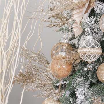 Christmas Glitter Stems 24pcs Artificial Pine Tree Picks for Christmas Tree Ornaments fillers, DIY Xmas Wreath, Crafts, Garland, Holiday, Party, Wedding and Home Decoration (Champagne Gold)