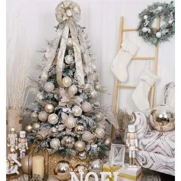 Christmas Glitter Stems 24pcs Artificial Pine Tree Picks for Christmas Tree Ornaments fillers, DIY Xmas Wreath, Crafts, Garland, Holiday, Party, Wedding and Home Decoration (Champagne Gold)