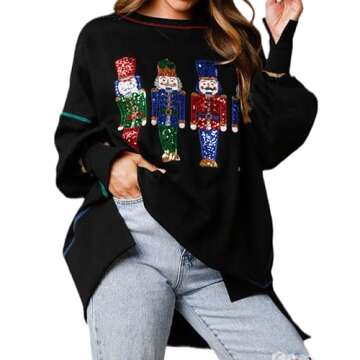 Glkaend Women's Cute Santa Christmas Sweatshirts - Funny Graphic Long Sleeve Hoodie, Black #1, XL