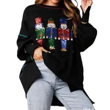 Glkaend Women's Cute Santa Christmas Sweatshirts - Funny Graphic Long Sleeve Hoodie, Black #1, XL