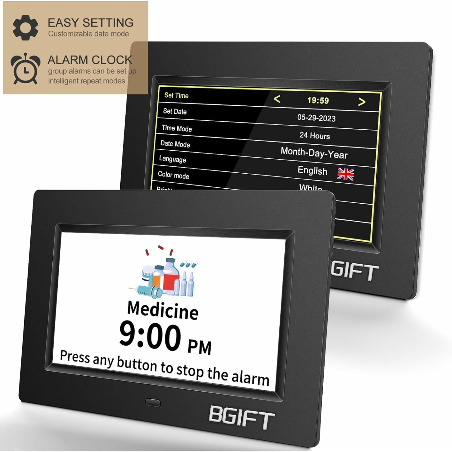 Large LCD Digital Clock for Seniors - Auto Dimming