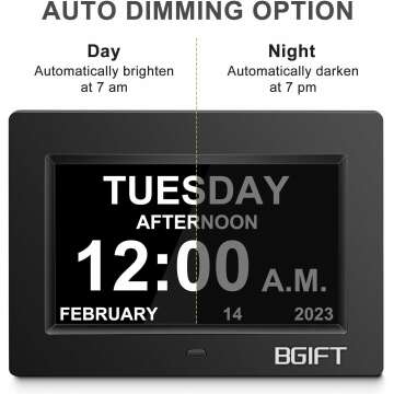 Large LCD Digital Clock for Seniors - Auto Dimming