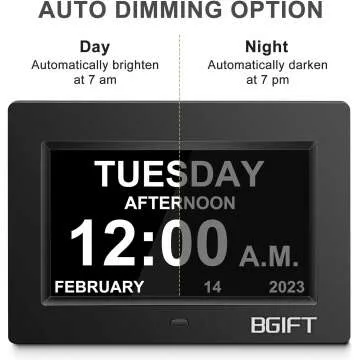Large LCD Digital Clock for Seniors - Auto Dimming