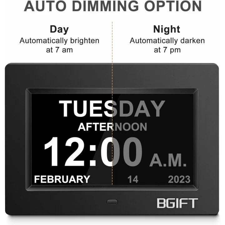Large LCD Digital Clock for Seniors - Auto Dimming