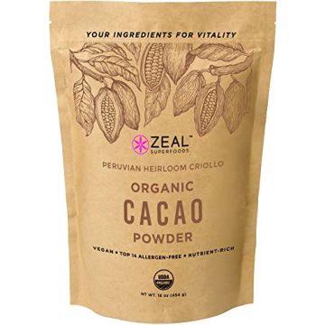 Zeal Superfoods Organic Cacao Powder - Raw, Heirloom Criollo, Top 8 Allergen-Free, Cold-Pressed, Uns...