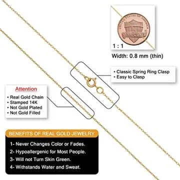 Kooljewelry 14k Yellow Gold Rope Chain Pendant Necklace (0.8 mm, 20 inch)