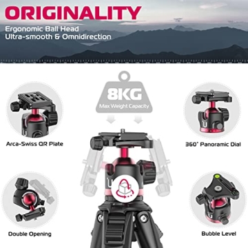 ULANZI MT-55 Travel Tripod - 62.2" Professional Aluminum Tripod