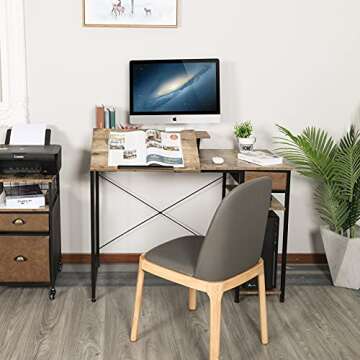 X-cosrack Drafting Table with Storage Shelves & Drawer, 43" Adjustable Art Desk with Monitor Stand for Home Office Computer, Tiltable Draft Drawing Table for Artist, Study, Writing Workstation