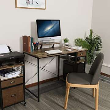 X-cosrack Drafting Table with Storage Shelves & Drawer, 43" Adjustable Art Desk with Monitor Stand for Home Office Computer, Tiltable Draft Drawing Table for Artist, Study, Writing Workstation