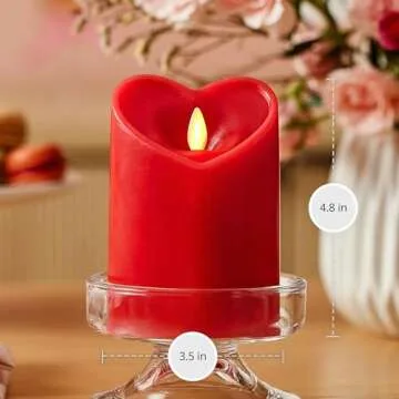Luminara True Red Heart Shaped Pillar Candle - Flickering Real-Flame Technology - Remote Ready - Romantic Valentine's Collection - 3.5" x4.5"