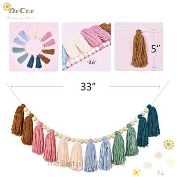 DrCor Boho Yarn Tassel Garland Earth Toned Colorful Rainbow Bunting Wall Hanging for Calm Classroom ...
