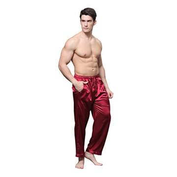 Tony & Candice Men's Satin Pajama Pants Long PJ Bottoms - Burgundy
