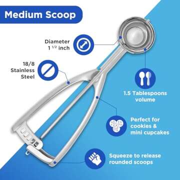 Jenaluca Medium Scoop - Cookie Scoop & Mini Cupcake Scoop - #50 1.5 tablespoon - cookie baking scoop - 18/8 Stainless Steel