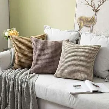 MIULEE Pack of 2 Pillow Covers 18 x 18 Inch Sand Color Super Soft Corduroy Decorative Throw Pillows Couch Home Decor for Cushion Sofa Bedroom Living Room