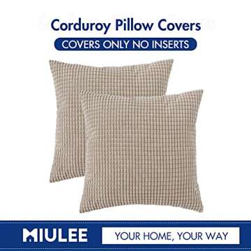 MIULEE Pack of 2 Pillow Covers 18 x 18 Inch Sand Color Super Soft Corduroy Decorative Throw Pillows Couch Home Decor for Cushion Sofa Bedroom Living Room