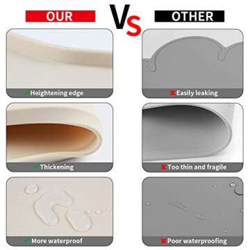 Ptlom Silicone Pet Feeding Mat for Dogs and Cats, High-Lips Pet Placemat Non-Slip Waterproof Bowl Mats Prevent Food and Water Overflow, Puppy Dish Tray Mat Suitable for Small Medium Large Pets, Beige