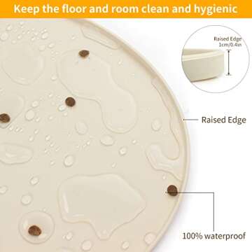 Ptlom Silicone Pet Feeding Mat for Dogs and Cats, High-Lips Pet Placemat Non-Slip Waterproof Bowl Mats Prevent Food and Water Overflow, Puppy Dish Tray Mat Suitable for Small Medium Large Pets, Beige
