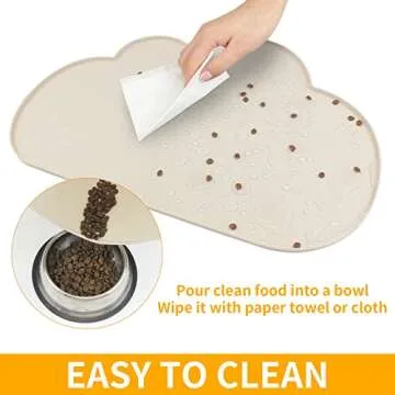 Ptlom Silicone Pet Feeding Mat for Dogs and Cats, High-Lips Pet Placemat Non-Slip Waterproof Bowl Mats Prevent Food and Water Overflow, Puppy Dish Tray Mat Suitable for Small Medium Large Pets, Beige