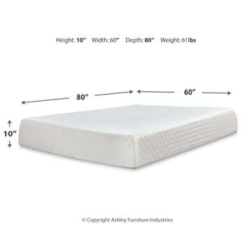 Signature Design by Ashley Queen Size Chime 10 Inch Medium Firm Memory Foam Mattress with Green Tea ...