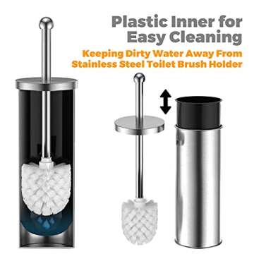 JIGA Toilet Brush and Holder, Stainless Steel Toilet Bowl Brush, Bathroom Toilet Bowl Scrubber Brush with Stiff Bristles