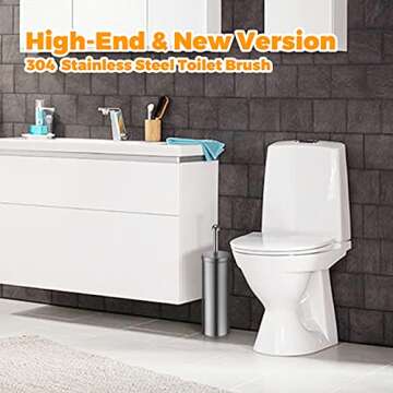 JIGA Toilet Brush and Holder, Stainless Steel Toilet Bowl Brush, Bathroom Toilet Bowl Scrubber Brush with Stiff Bristles
