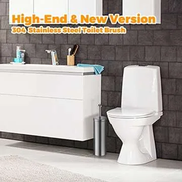 JIGA Toilet Brush and Holder, Stainless Steel Toilet Bowl Brush, Bathroom Toilet Bowl Scrubber Brush with Stiff Bristles