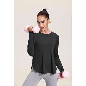 PINSPARK Long Sleeve Shirts for Women UPF 50+ Hiking Athletic Tops Crewneck Side Slit Running Shirts...