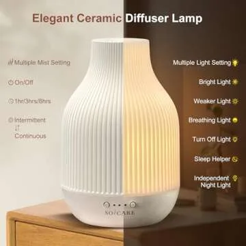 SOICARE Elegant Ceramic Diffuser for Essential Oils with Solid Wood Base,Stone Aromatherapy Essential Oil Diffusers for Home Office Room Decor Gift (180ML)