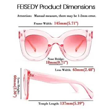 FEISEDY Retro Oversized Sunglasses Bold Frame UV400