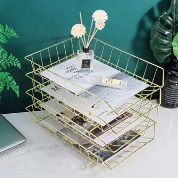 Z PLINRISE Stackable Letter Tray, 4-Tier Desk File Organizer for Mails, Magazines, Documents and Acc...