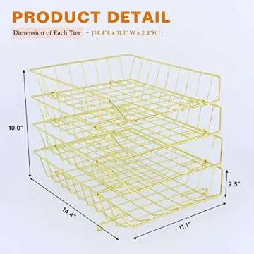 Z PLINRISE Stackable Letter Tray, 4-Tier Desk File Organizer for Mails, Magazines, Documents and Accessories, Wire Paper Tray for Home, School and Office, Gold