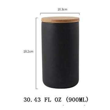 YYW Ceramic Food Storage Jar Containers Kitchen Canisters with Airtight Seal Lid for Coffee Beans Sugar Spices (Large Black)