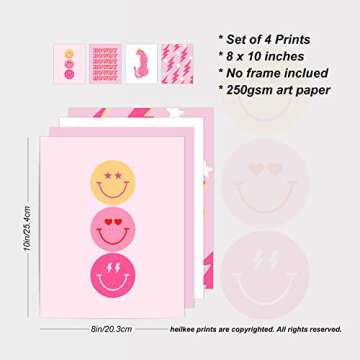 heilkee Preppy Room Decor Aesthetic Hot Pink White Wall Art for Teen Girls Bedroom Pink College Dorm Room Posters Trendy Wall Decor(UNFRAMED 8x10in)