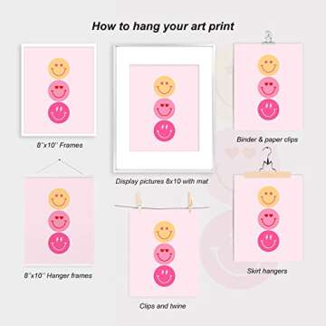 heilkee Preppy Room Decor Aesthetic Hot Pink White Wall Art for Teen Girls Bedroom Pink College Dorm Room Posters Trendy Wall Decor(UNFRAMED 8x10in)