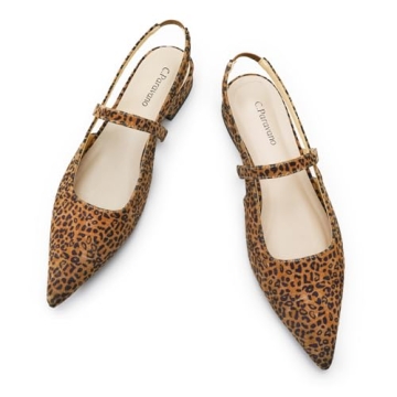 C.Paravano Women's Slingback Flats Pointed Toe Slingback Shoes Solid Colour Ankle Strap Flats Sandal...