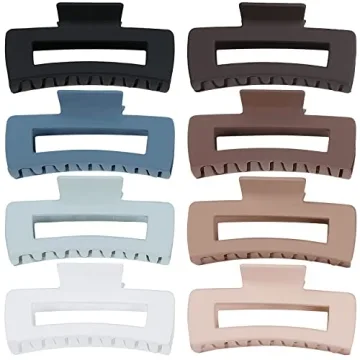 4.1 Inch Large Hair Claw Clips 8 Pcs Rectangle Big Hair Clips for Thick Hair Nonslip Acrylic Banana Jaw Clips Hair Accessories for Women and Girls (Blue Brown)