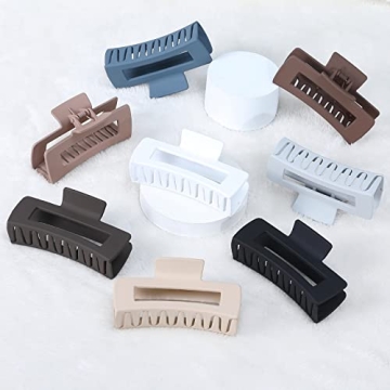 4.1 Inch Large Hair Claw Clips 8 Pcs Rectangle Big Hair Clips for Thick Hair Nonslip Acrylic Banana Jaw Clips Hair Accessories for Women and Girls (Blue Brown)