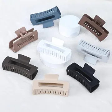 4.1 Inch Large Hair Claw Clips 8 Pcs Rectangle Big Hair Clips for Thick Hair Nonslip Acrylic Banana Jaw Clips Hair Accessories for Women and Girls (Blue Brown)